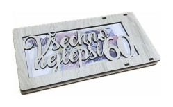 Dřevěná kapsa na peníze - Všechno nejlepší 60 let, šedý melír