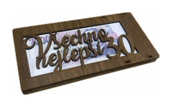 Dřevěná kapsa na peníze - Všechno nejlepší 30 let, tmavě hnědá