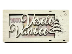 Dřevěná kapsa na peníze - Veselé Vánoce, šedý melír