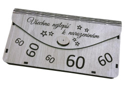 Dřevěná obálka na peníze - Všechno nejlepší 60 let, 20x10cm