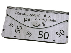 Dřevěná obálka na peníze - Všechno nejlepší 50 let, 20x10cm