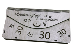 Dřevěná obálka na peníze - Všechno nejlepší 30 let, 20x10cm