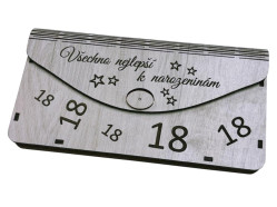 Dřevěná obálka na peníze - Všechno nejlepší 18 let, 20x10cm