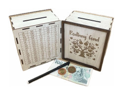 Dřevěná pokladnička RODINNÝ FOND, škrtací s fixou, 16x14x9cm