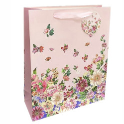 Autronic Dárková taška L - květy na růžovém pozadí, 26x32x10cm