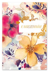 Ditipo Blahopřání L - K NAROZENINÁM (akvarelové květy)