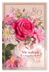 Ditipo Blahopřání - K VÝROČÍ 80tiny (růžové květiny)