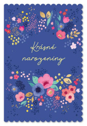 Ditipo Blahopřání K - Krásné narozeniny - modré s květy
