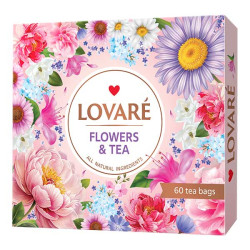 LOVARÉ 60 čajových sáčků - FLOWERS & TEA růžová dárková kolekce čajů
