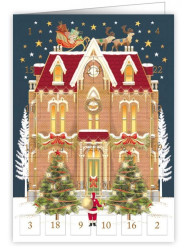 Luxusní přání QP 6374 ADVENTNÍ KALENDÁŘ, vánoční dům