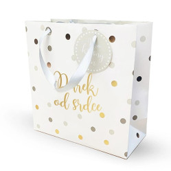 Nekupto DC7 Dárková taška Bílá s puntíky, 23x23x10cm