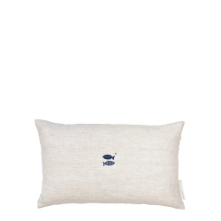 Bastion Collections Polštář 30x50cm NATUREL Fish in Blue 100% Linen
