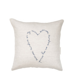 Bastion Collections Polštář 50x50cm NATUREL Heart Blue 100% Linen