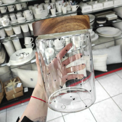 Bastion Collections JARS L - Hearts, dóza sklo, dřevěné víko, 12x18cm