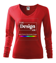 FOTODÁRKY: Foto-tričko ČERVENÉ dámské V, dlouhý rukáv - M