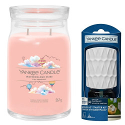 Yankee Candle SET Watercolour Skies 567g a vůně do zásuvky Clean Cotton