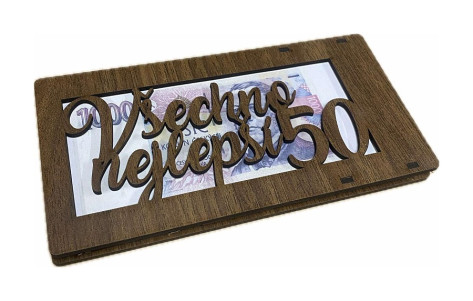 Dřevěná kapsa na peníze - Všechno nejlepší 50 let, tmavě hnědá