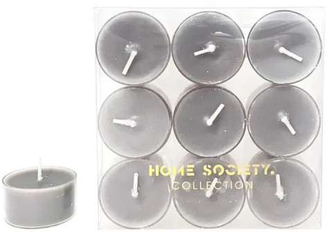Home Society Collection Čajové svíčky 8 hodinové - Dark Grey, 9ks