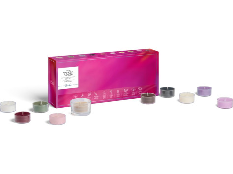 Yankee Candle Dárková sada růžová, 10x čajová svíčka a svícen