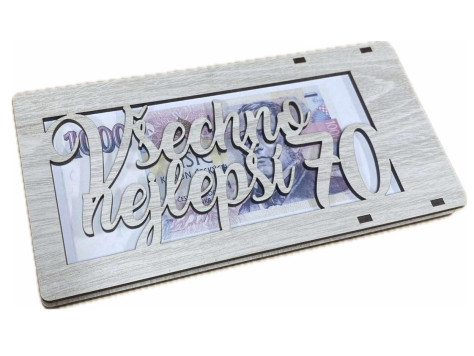 Dřevěná kapsa na peníze - Všechno nejlepší 70 let, melír