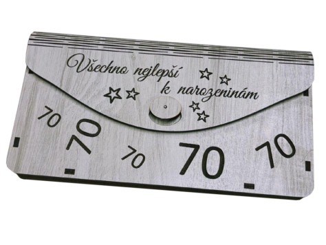 Dřevěná obálka na peníze - Všechno nejlepší 70 let, 20x10cm