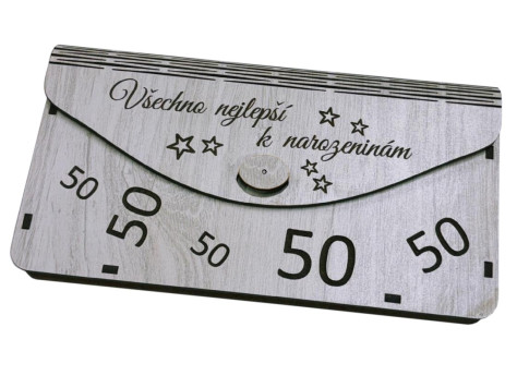 Dřevěná obálka na peníze - Všechno nejlepší 50 let, 20x10cm