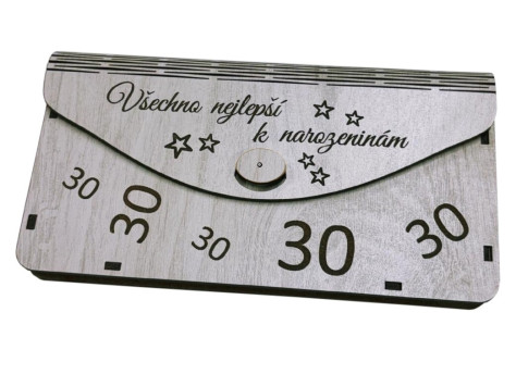Dřevěná obálka na peníze - Všechno nejlepší 30 let, 20x10cm