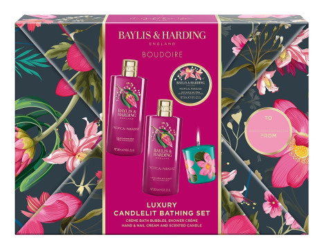 Baylis&Harding Tropical Paradise, dárkový set se svíčkou, 4dílná