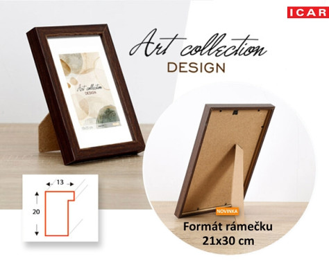 Rámeček 21x30cm Icar Idea M4 tm.hnědé, výplň plastové sklo, MDF
