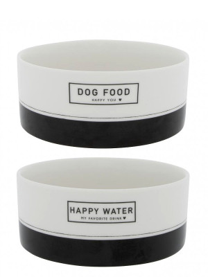 Bastion Collections 2x Miska DOG FOOD/WATER in black, 16x6,5cm