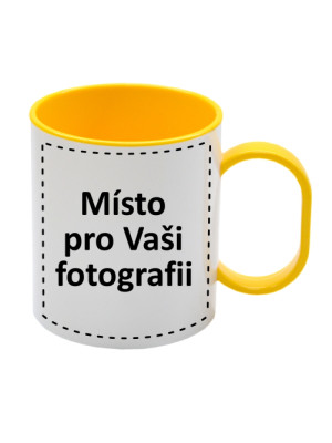 FOTODÁRKY: Fotohrnek PLASTOVÝ BÍLO-ŽLUTÝ 1x foto 250ml