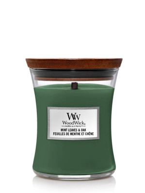 Vonná svíčka WoodWick MINT LEAVES & OAK, střední 275 g