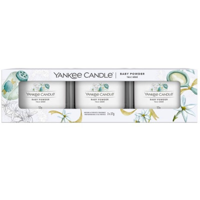 Yankee Candle 3x votivní svíčka ve skle BABY POWDER, 3x 37 g