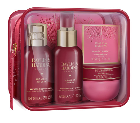Baylis&Harding Midnight Cherry, cestovní sada v taštičce, 4dílná