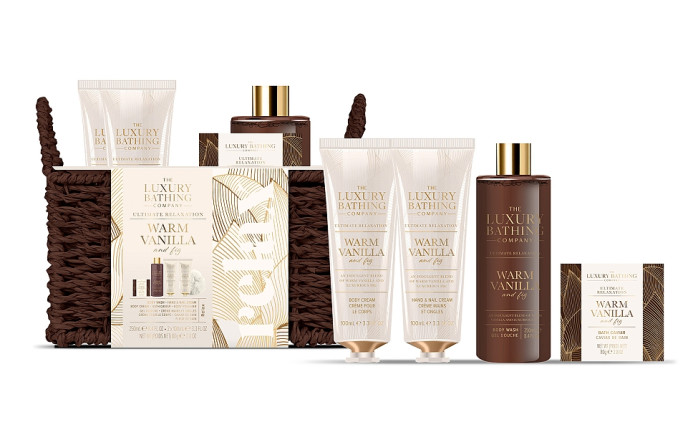 detail Grace Cole Warm Vanilla & Fig, dárkový set péče o tělo v košíku