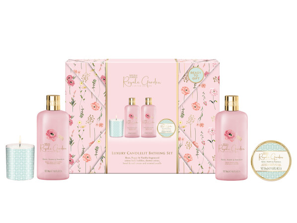 detail Baylis&Harding Rose, Poppy & Vanilla Sada péče o tělo se svíčkou, 4dílná