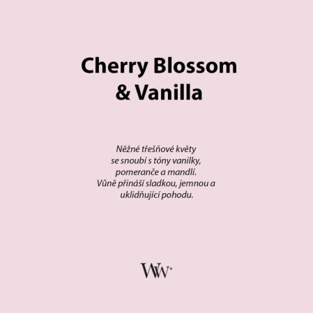 detail WoodWick CHERRY BLOSSOM & VANILLA, malá svíčka 85g