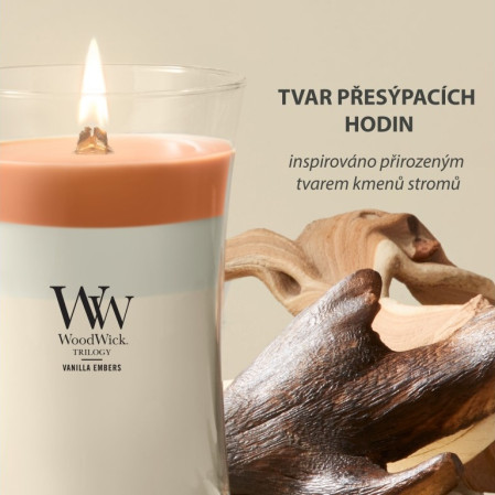 detail Vonná svíčka WoodWick Trilogy Vanilla Embers, velká 609 g