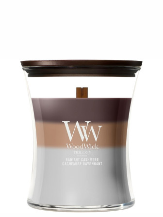 detail Vonná svíčka WoodWick Trilogy Radiant Cashmere, střední 275 g