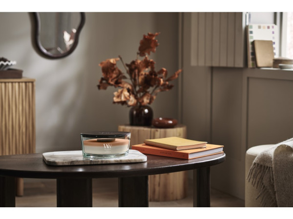 detail Vonná svíčka WoodWick Trilogy Café Macchiato, široký knot 453 g