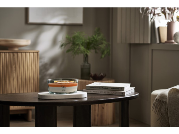 detail Vonná svíčka WoodWick Trilogy Vanilla Embers, široký knot 453 g