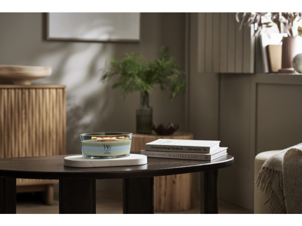 detail Vonná svíčka WoodWick Trilogy Verdant Woods, široký knot 453 g