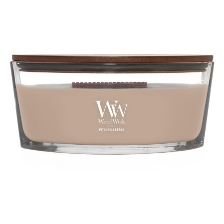 detail Vonná svíčka WoodWick PATCHOULI CRÉME, široký knot 453g