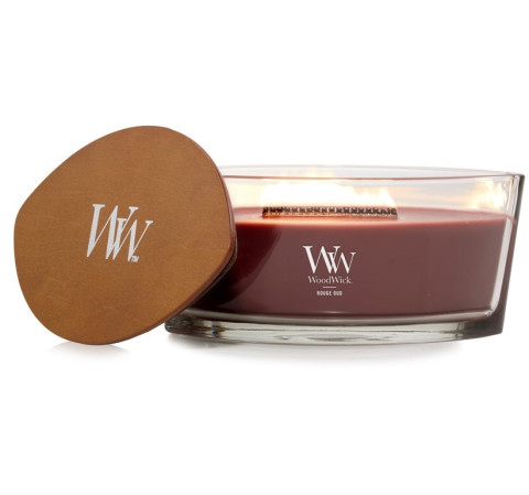 detail Vonná svíčka WoodWick ROUGE OUD, širkoý knot 453g