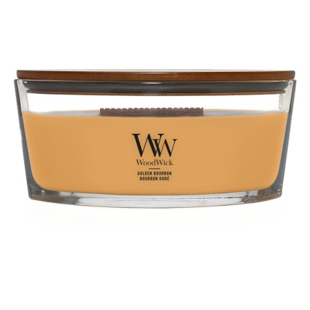 detail Vonná svíčka WoodWick GOLDEN BOURBON, široký knot 453g