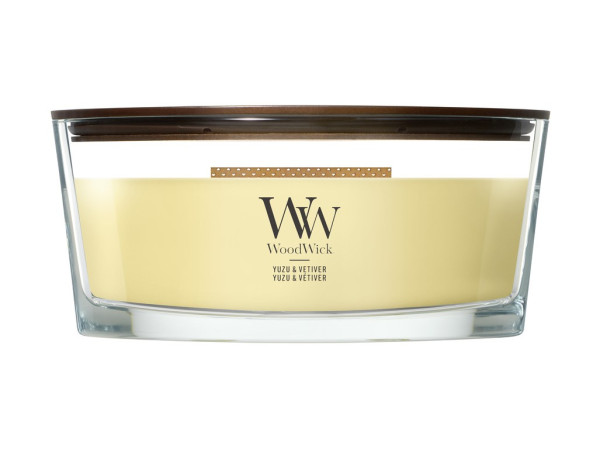 detail Vonná svíčka WoodWick YUZU & VETIVER, široký knot 453g