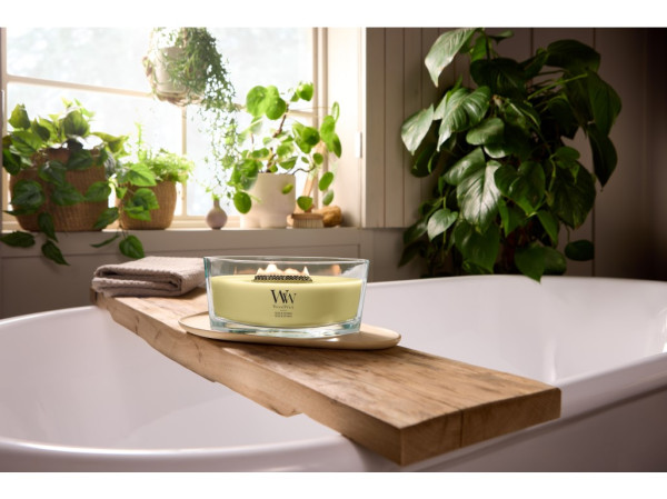 detail Vonná svíčka WoodWick YUZU & VETIVER, široký knot 453g