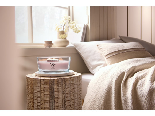 detail Vonná svíčka WoodWick ROSE BLUSH, široký knot 453g