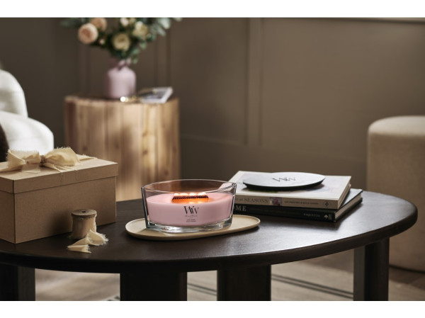 detail Vonná svíčka WoodWick ROSE BLUSH, široký knot 453g