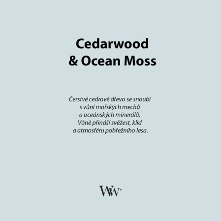 detail Vonná svíčka WoodWick Cedarwood & Ocean Moss, široký knot 453 g